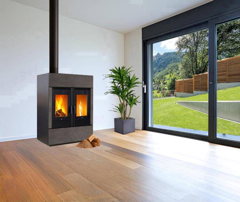 Klover DUAL AIR Hybrid Kombi Kaminofen Holz Pellet Moka Stone/Stahl 17,81 kw Klover DUAL AIR Hybrid Kombi Kaminofen Holz Pellet Moka Stone/Stahl 17,81 kw